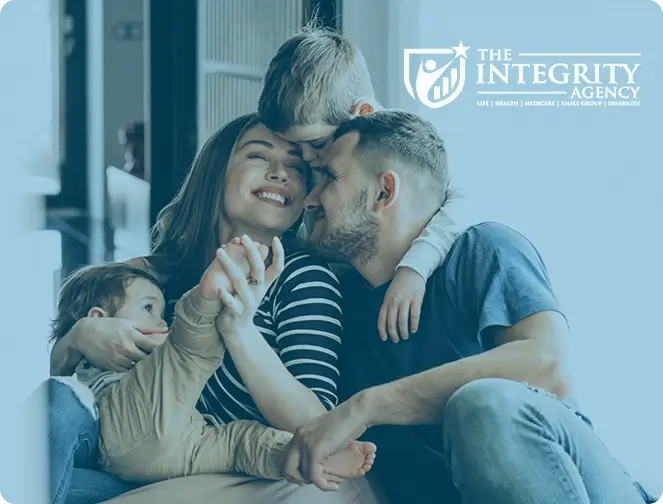 Young mother and father with two small children smiling